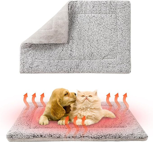 KOOLTAIL Double Used Self Warming Cat Bed Self Heating Cat Dog Mat 28*19inch, Soft Thermal Pet Pad for Indoor Outdoor, Dog Crate Pad, Washable Cat Bed Blanket for Large Kitten Puppy Small Animal, Grey
