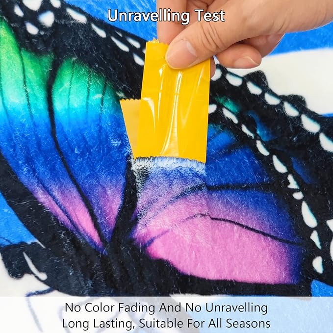 Blue Butterfly Fuzzy Throw Blanket 350 GSM Fleece Ultra-Soft Microfiber Blanket for Adults Kids Gift Couch, Sofa, Bed 60"x50"