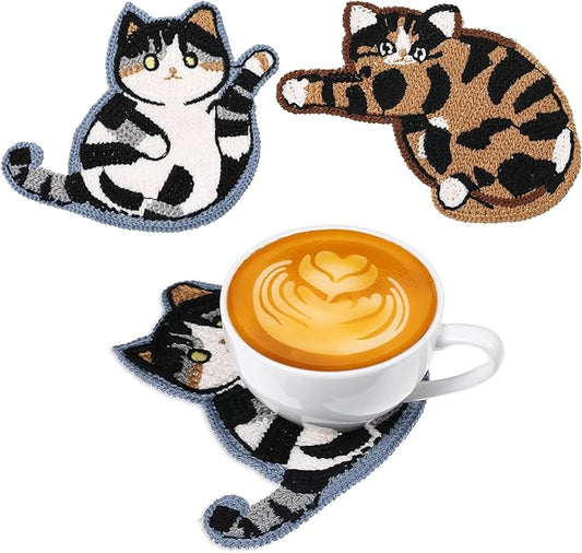 2pcs Cat Coasters for Drinks, Cat Gifts for Cat Lovers Fun Woven Creative Drink Coaster Cute Coffee Coasters for Home Decor Tabletop Protection Suitable for Kinds Cups