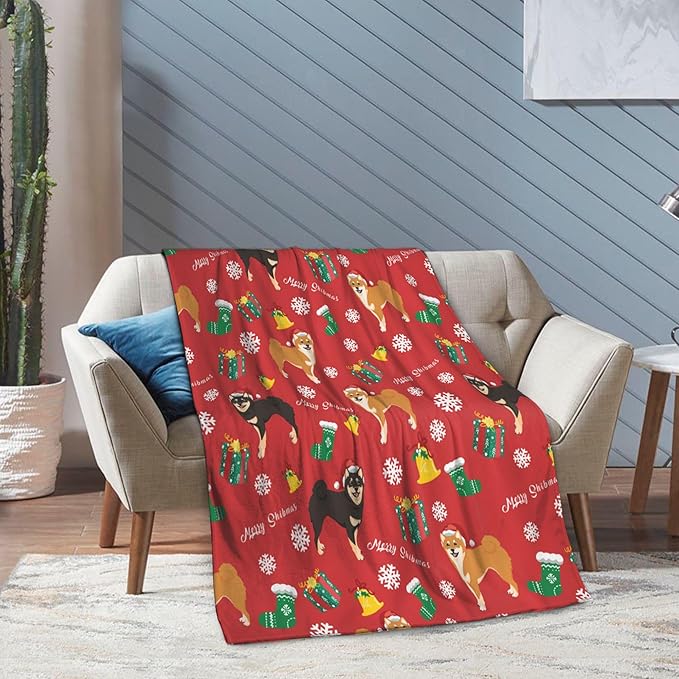 Christmas Dog Soft Throw Blanket Flannel Fleece Blankets Warm Cozy Lightweight Fuzzy Blanket for Bed Sofa Couch Home Decor 60"X50"