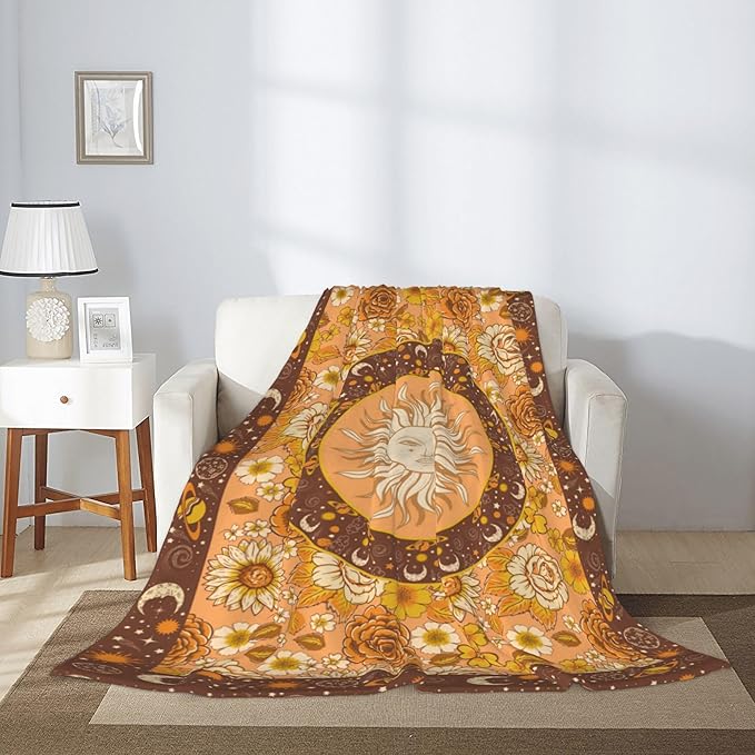 Sun and Moon Bohemia Soft Throw Blanket Flannel Fleece Blankets Warm Cozy Lightweight Fuzzy Blanket for Bed Sofa Couch Home Decor 80"X60"