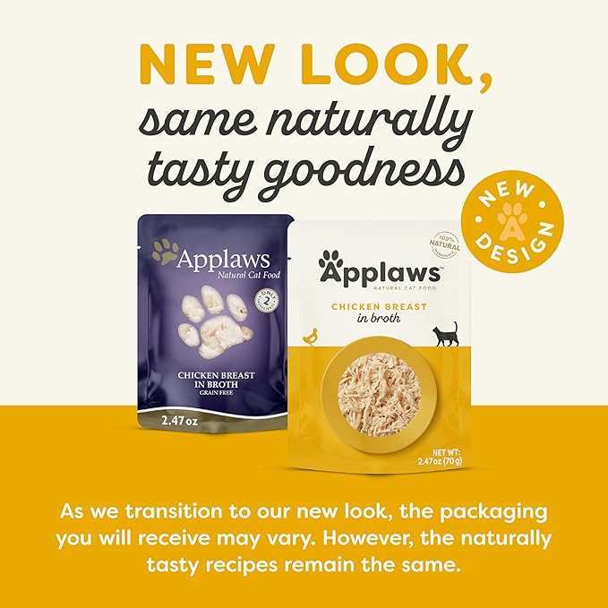 Applaws Natural Wet Cat Food, 12 Count, Limited Ingredient Wet Cat Food Pouches, Chicken Breast in Broth, 2.47oz Pouches