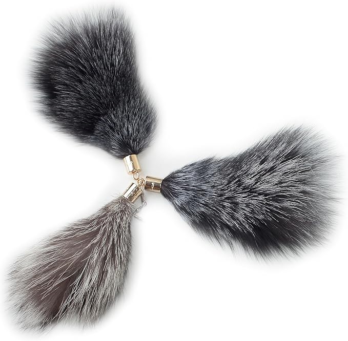 Fosrion Real Raccoon Tail Fur Cat Bites Toy with Three Section Retractable Carbon Fiber Rod (Raccoon) (3 Fox Fur Piece, Only Tail)