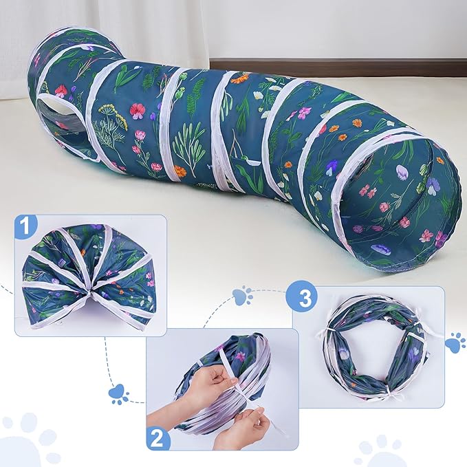 Glittme Cat Tunnel, Cat Tunnels for Indoor Cats, S-Shape Peekaboo Cat Cave with Cat Toys, Foldable Cat Tubes and Tunnels for Cats, Rabbit, Puppy, Guinea Pig