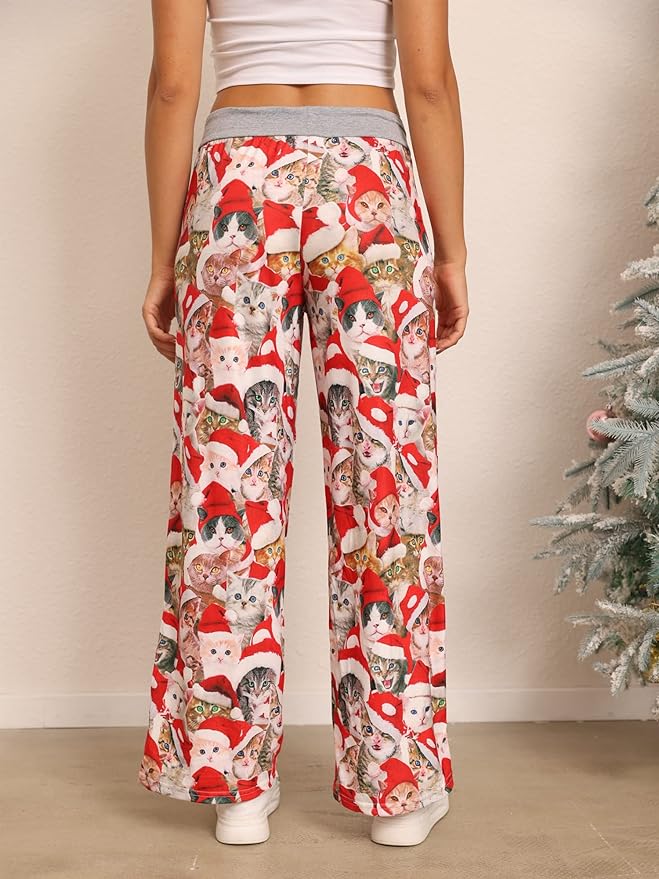 ALISISTER Christmas Womens Pajama Pants Casual Comfy Sleepwear Wide Leg Drawstring Bottoms