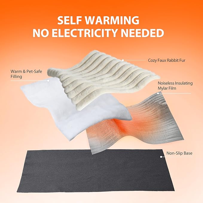 Luxury Soft Self Warming Cat Bed, Thermal Warm Medium Dog Pad for Indoor & Outdoor, Washable Pet Mat with Non-Slip Bottom (Brown)