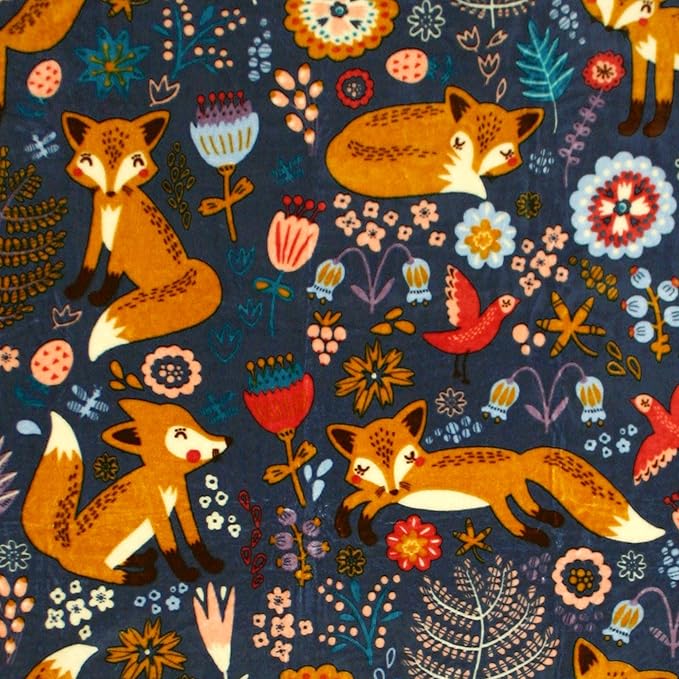 Lush Decor Pixie Fox Reversible Sherpa Throw Blanket, 50” W x 60"L, Navy & Orange- Quilted Toddler Blankets For Boys Or Girls - Colorful Florals- Soft & Fluffy Kids Blanket For Bed, Couch Or Chair