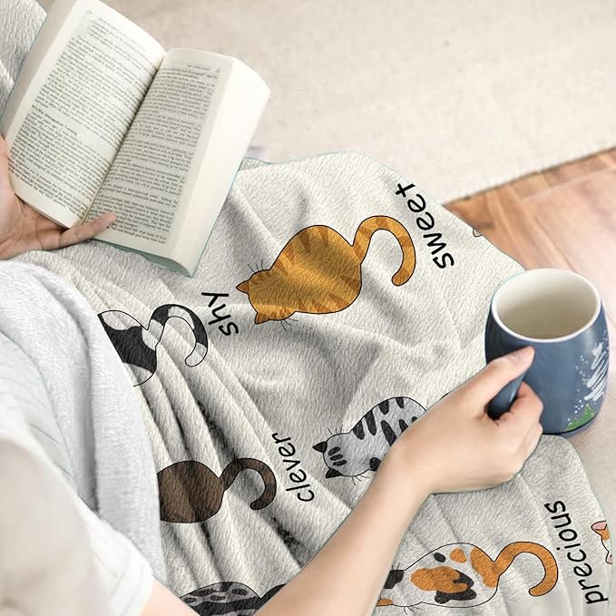 Cat Blanket, Funny Cat Gifts for Cats Lovers, Kitten Lovers Gifts for Women Girls Kids Adults, Cats Themed Throw Soft and Cozy Comfortable Warm Blankets 50" x 60"