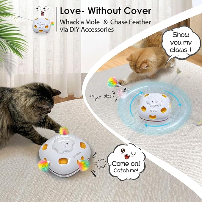 ORSDA Cat Toys, 4 in 1 Interactive Cat Toy Automatic Cat Toys for Indoor Cats Kitten Toys for Indoor Kittens, 8 Holes Mice Whack-A-Mole, Hide and Seek Smart Motion with 5PCS DIY Replacement Refills