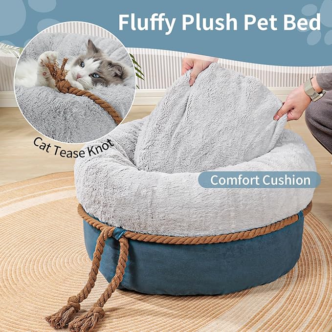 寵幸 Cat Beds for Indoor Cats, 22in Super Soft Thickened and Fluffy Pet Beds, Anti-Slip & Water-Resistant Bottom, Machine Washable Cat & Dog Bed, Navy Grey