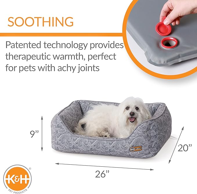 K&H Pet Products Thermo-Water Bolster Heated Orthopedic Dog Bed Gray Medium 20 X 26 Inches