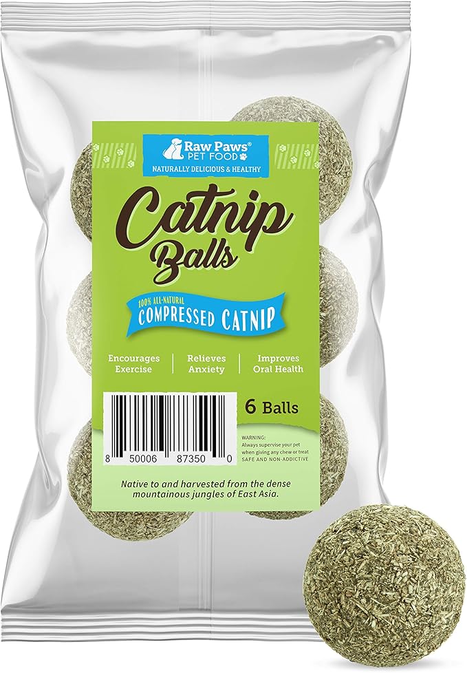 Raw Paws Catnip Balls for Cats, 6 (Pack) - Natural Catnip Ball Toy - Interactive Cat Toy for Indoor Cats - Cat Nip Balls - Catnip Licking Balls for Cats - Catnip Balls for Indoor Cats