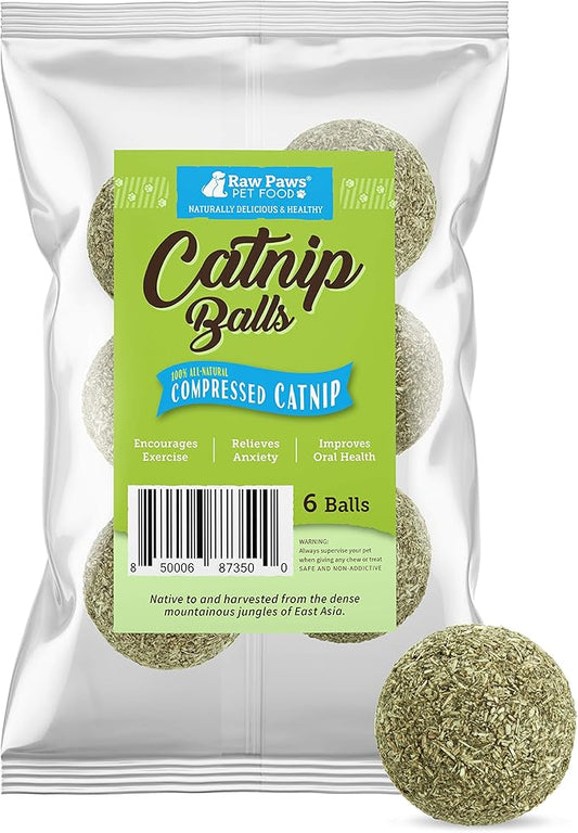 Raw Paws Catnip Balls for Cats, 6 (Pack) - Natural Catnip Ball Toy - Interactive Cat Toy for Indoor Cats - Cat Nip Balls - Catnip Licking Balls for Cats - Catnip Balls for Indoor Cats
