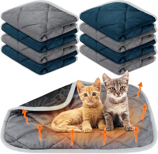 8 Pack Self Heating Cat Mat Self Warming Cat Bed 20"x16" Extra Warm Thermal Pet Bed Mat Reflects Body Heat Washable Dog Crate Pad for Indoor Outdoor Pets(Gray, Blue)
