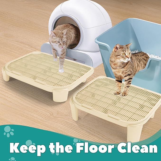 BALAPET Adjustable Cat Ramp for Litter Box Elevated Cat Litter Ramp for Cat Litter Boxes Double Layered Litter Trapper with Filter Function Cat Steps Suitable for Small & Elderly Cats (Beige)