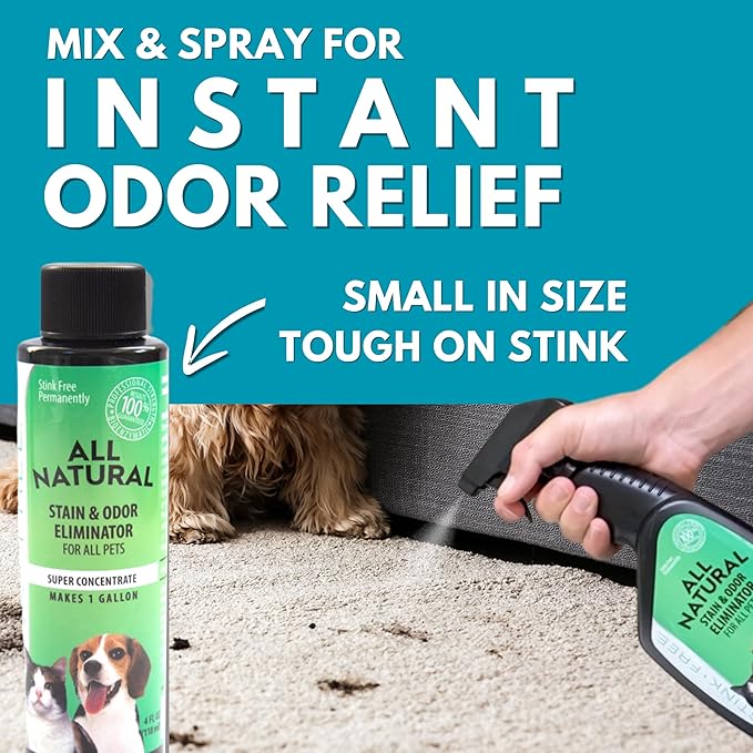 All Natural Stain & Urine Odor Eliminator Pet Enzyme Cleaner. Makes 1 Gallon. Dog & Cat Pee Smell Remover. Best Spray for Carpet, Hardfloor, Mattress, Turf, Kennel, Dog Bed, Concrete, Etc