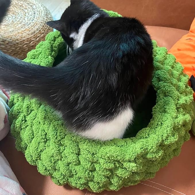 Cat Nest Bed – Premium Handwoven Washable Extra Soft and Warm Indoor House Furniture (DGreen,Large)