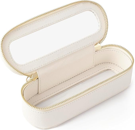 Aveniee Slim Clear Makeup Brush Bag, Small Cosmetic Brush Holder, Mini Travel Toiletry Case for Women, Thin Make up Organizer with Dual Zipper for Travel Essentials - White