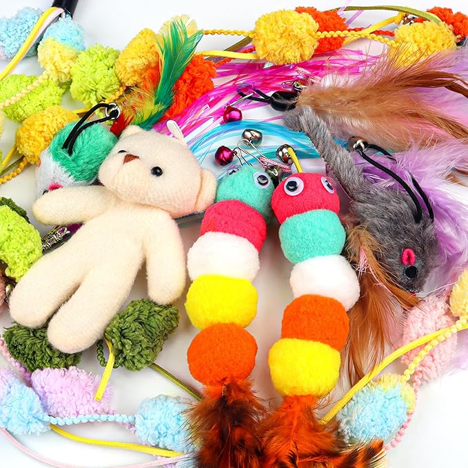 Cat Feather Toy Refills Cat Feathers Wand Replacement, 12 PCS Cat Toy Feather Refills, Cat Wand Attachments Feathers for Cat Toys