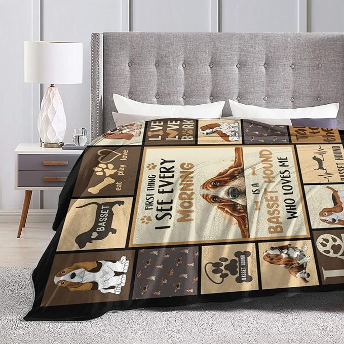 Cute Basset Hound Plush Throw Blanket - Dog Gifts for Lovers, Super Soft Cozy Warm Fleece Bedding, Animal Pet Blanket for Kids Girls Boys Women 50"X60"