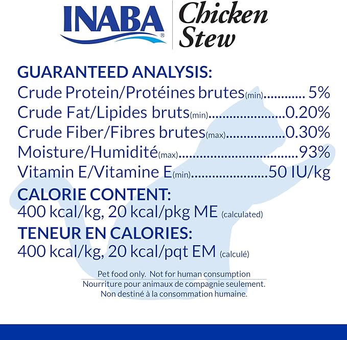 INABA Chicken Stew Side Dish/Complement/Dry Cat Food Topper/Treat for Cats with Vitamin E, Eight 1.4 Ounce Pouches