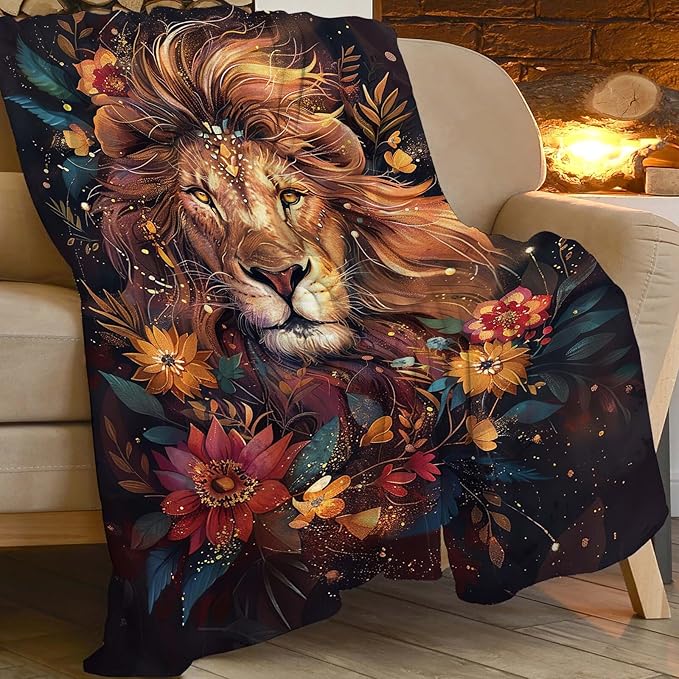 Lion Throw Blanket Lion Gifts for Kids Adults Women Men Soft Cozy Warm Plush Fluffy Fuzzy Fleece Blanket Decor 40''X50''