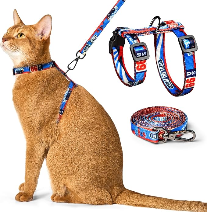 Cat Harness and Leash Set, Adjustable Cat Harness Escape Proof, Comfortable Walking Travel Kitten Harness for Small Medium Large Cats （Trail 66）