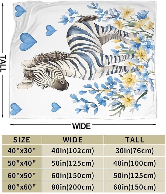 Cute Zebra Blanket Soft Cozy Zebra Plush Throw Blanket Super Warm Grassland Animals Fleece Fuzzy Bedding Decor Blanket Zebra Gifts for Kids Girls Boys Women Bed Stuff 50"X60"