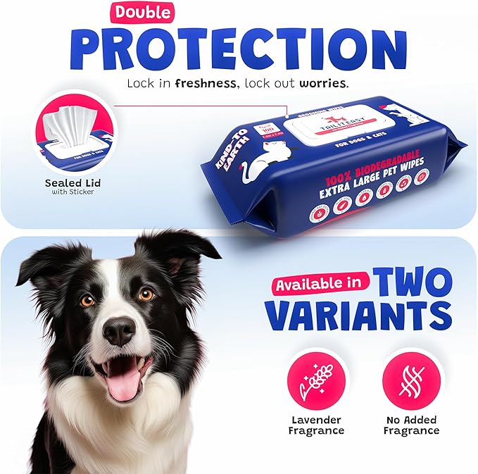Pet Wipes for Dogs - Dog Paw Wipes - Dog Cleaning Wipes - Biodegradable Cat Bath Wipes - Puppy Grooming Wipes - Toxic-Free Kitten Wipes (No Fragrance) (Pack of 3)