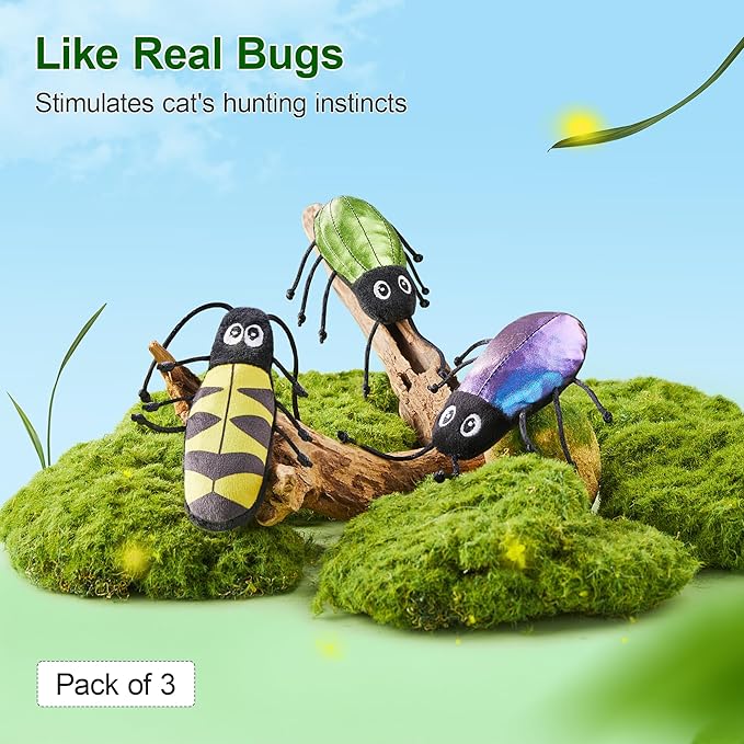 Potaroma Realistic Bug Catnip Cat Toys Crinkly Sound, Durable Kitten Bite Interactive Kicker Toys for Indoor Exercise 3.5"