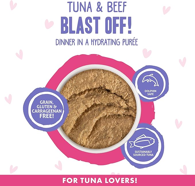 Weruva B.F.F. Play - Best Feline Friend Paté Lovers, Aw Yeah!, Tuna & Beef Blast Off! with Tuna & Beef, 3oz Pouch (Pack of 12)