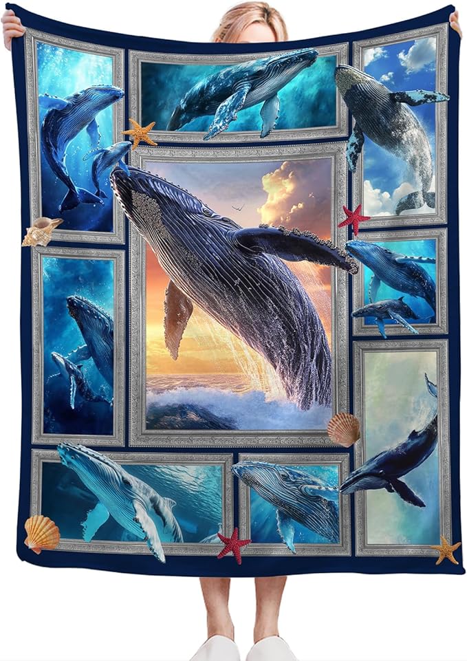 Orca Blanket Ultra Soft Cozy Killer Whale Throw Blanket Fleece Fuzzy Plush Marine Life Lovers Whales Decor Gifts for Women Girls Adults Couch Sofa 80"x60"