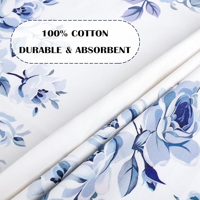 Blue Flower Leaves Tea Towels, 100% Cotton Kitchen Towel Set 20×27.5inch, Multi-Purpose Quick Dry Dish Towels Dishcloths Hand Towels Bar Towels(Set of 4)