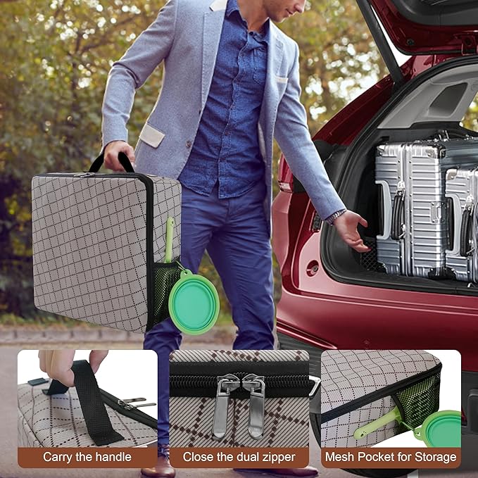 HiCaptain Portable Cat Travel Litter Box with Lid, Collapsible Travel Litter Box for Small Medium Cats, Leak Proof, Odor Free, Waterproof Foldable Standard Litter Carrier Box for Outdoor - Khaki