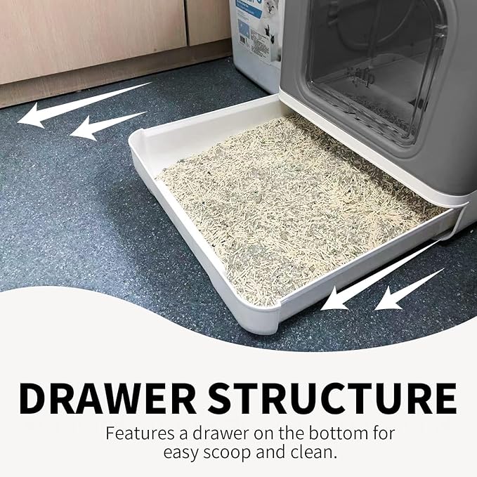 All for Paws Foldable Cat Litter Box Mess Proof Enclosed Litter Box for Large Cats Top Entry, Cat Toilet 2 Ways Out with Handy Litter Scoop, Hold Cats Under 20LBS (Grey)