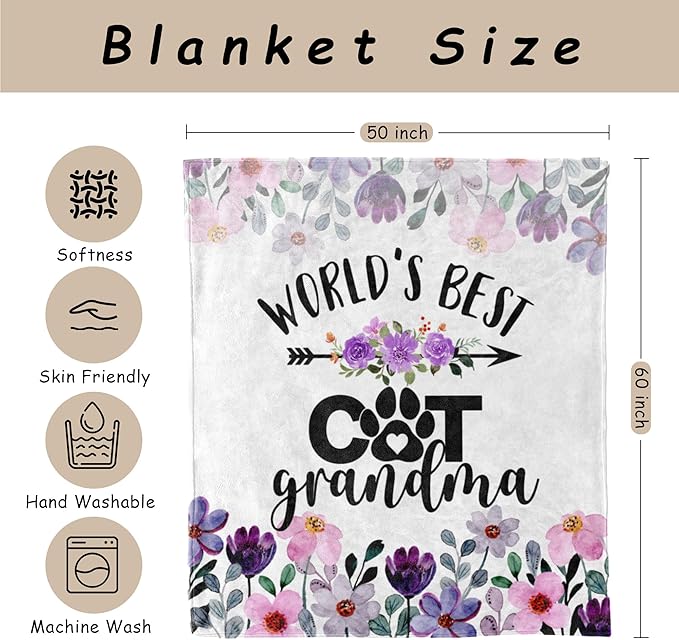 HIWX Cat Grandma Throw Blanket, Cat Grandma Gifts, World's Best Cats Nana Mother's Day Blanket for Couch Bed, Pet Lovers Throw Blankets Gifts for Women, Cats Nana Themed Blanket,50x60 Inches