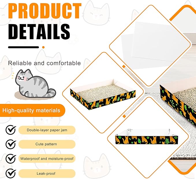 30 Pack Disposable Cat Litter Box, Foldable Paper Litter Box, Travel Cat Litter Box,Non Clumping Durable and Waterproof,Low Entry Easy Disposal,Portable(13.6x9.7x1.9 in)