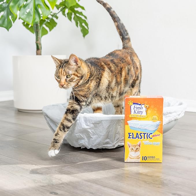 10 Count Fresh Kitty Litter Box Liners Durable, Easy Clean Up Elastic Jumbo Scented Odor Zorb Litter Pan Box Liners, Bags for Pet Cats