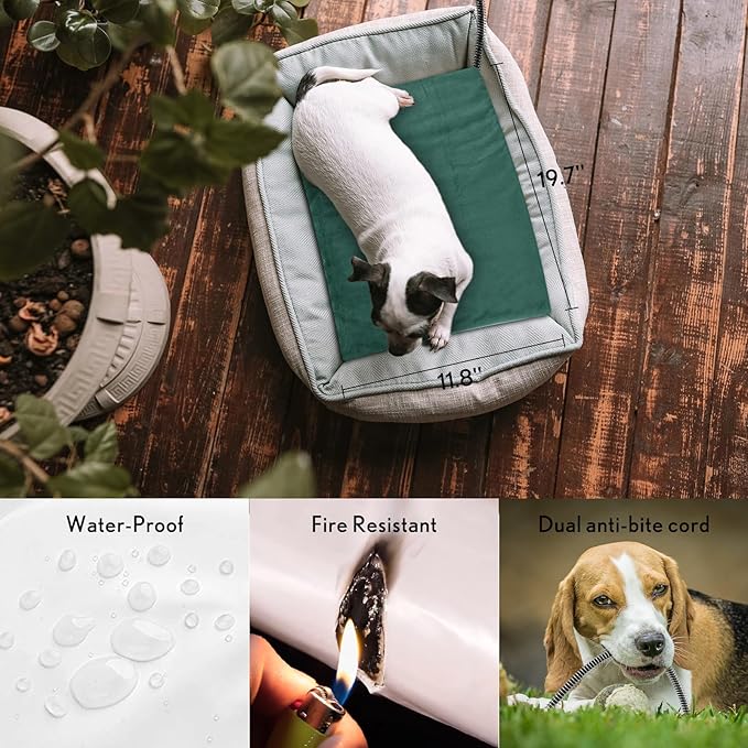 PETNF Outdoor Heated Pet Bed with Waterproof Cover,Pet Heating Pads for Dog,Soft Electric Blanket Auto Temperature Control,Heating Mat for Dog House Cabin Cot Doorway,Rescue Cats,Green