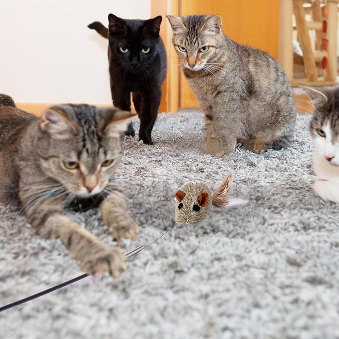 JXFUKAL Cat Feather Toy Refills, 6Pcs Simulation Bird Mouse Bee Worm Feather Cat Lures Cat Wand Attachment Cat Toys Replacement for Kitty Kitten Indoor Cats Cat Accessories