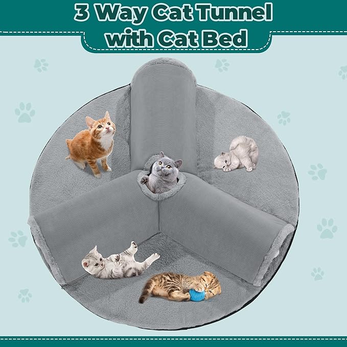 HOMBYS Extra Large 28" Cat Tunnel Bed for Indoor Cats, 2-in-1 Cat Bed with Y Shape Cat Tunnel, Cat Carpet Tunnel for Multi-Pets Family, Detachable, Washable for Cats and Small Pets
