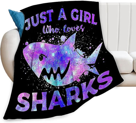 Shark Starry Sky Plush Throw Blanket - Super Soft, Cozy, Warm Fleece - Just A Girl Who Loves Shark - Bedding Blanket Gifts for Kids, Girls, Boys, Women - 60"X80"