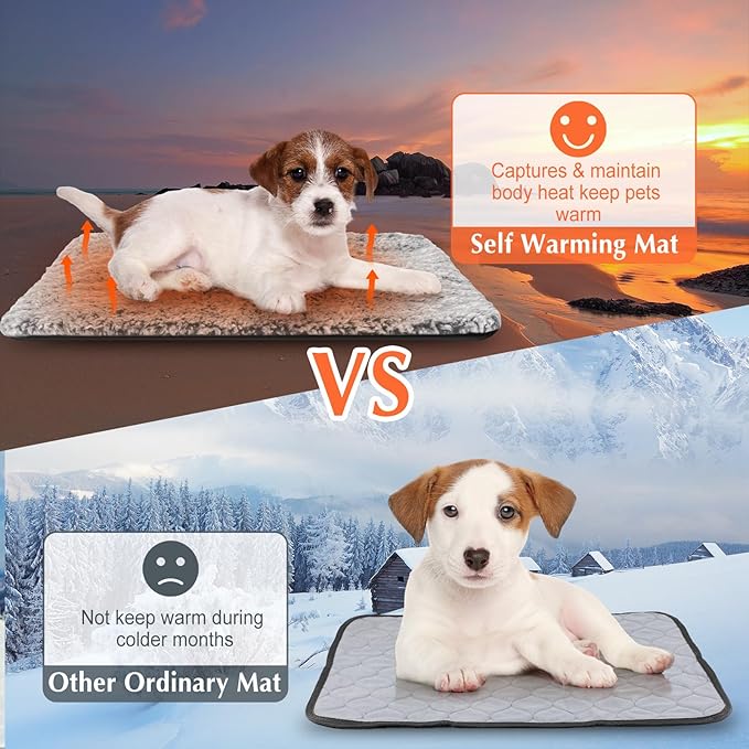4 Pack Self Warming Cat Pads Self Heating Cat Mat Thermal Pads for Small Dogs Washable Pet Kennel Pad Crate Bed Mat with Removable Covers for Indoor Outdoor Pet (Gray,28 x 45 Inch)