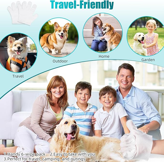 Pet Glove Wipes for Dogs and Cats, No-Rinse, Deodorizing, Grooming Gloves for Paws, Face, Butt, and Legs, Portable Travel-Friendly, Family Stockpile, 30PCS