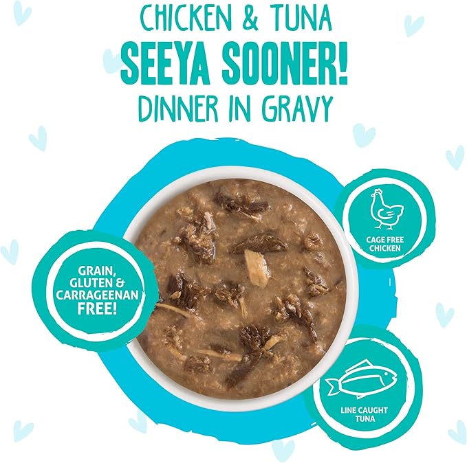 Weruva B.F.F. OMG - Best Feline Friend Oh My Gravy!, Seeya Sooner! with Chicken & Tuna in Gravy Cat Food, 2.8oz Pouch (Pack of 12)