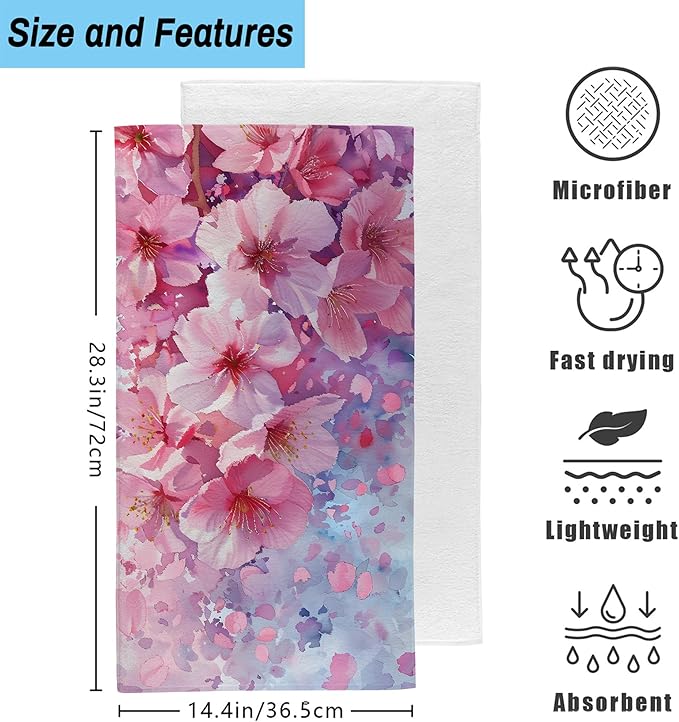 Pink Cherry Blossom Flowers Hand Towel for Bathroom Set of 2,Cherry Blossoms in Full Bloom Bathroom Hand Towel,Soft Absorbent Decorative for Hotel Home Deocr