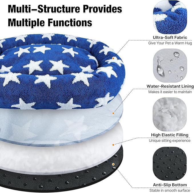 Fluffy Donut Dog Bed Medium Size Dog, 31 Inch Round Dog Beds for Medium Dogs Up to 35 lbs, Cozy Soft Plush Calming Dog Bed for Sweet Dream, Washable Dog Bed with Removable Water Resistant Lining Cover