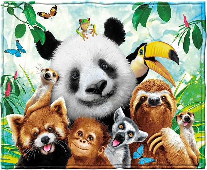 Dawhud Direct 50x60-Inch Fleece Throw Blanket - Panda and Zoo Animals Blanket for Adults and Kids - Soft and Cozy for Bed, Couch, or Travel - Thoughtful Gift for Animal Lovers