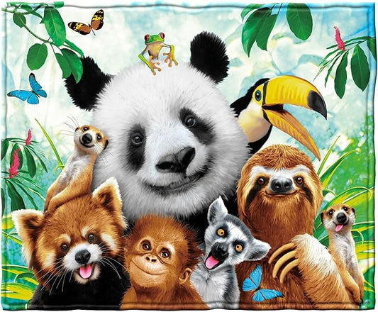 Dawhud Direct 50x60-Inch Fleece Throw Blanket - Panda and Zoo Animals Blanket for Adults and Kids - Soft and Cozy for Bed, Couch, or Travel - Thoughtful Gift for Animal Lovers