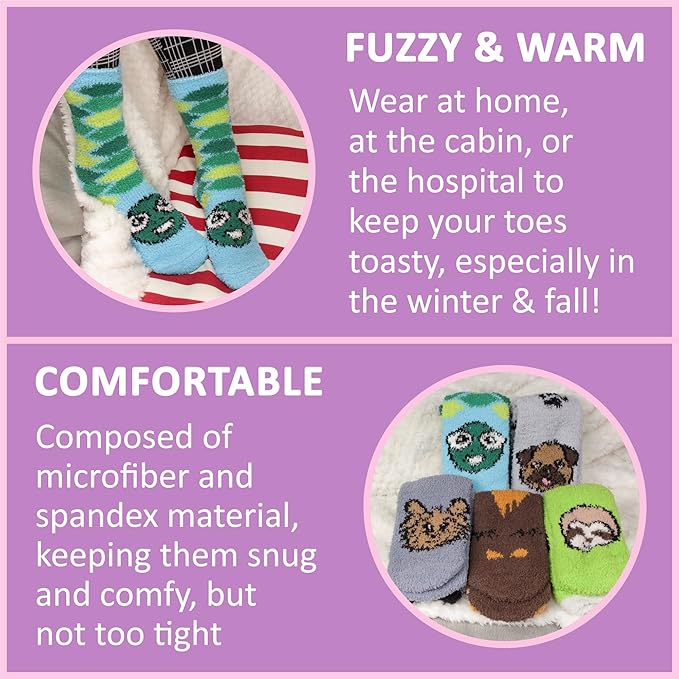 BambooMN Women's Super Soft Cute Fuzzy Cozy Warm Animal Face Indoor Outdoor Cabin Crew Home Socks